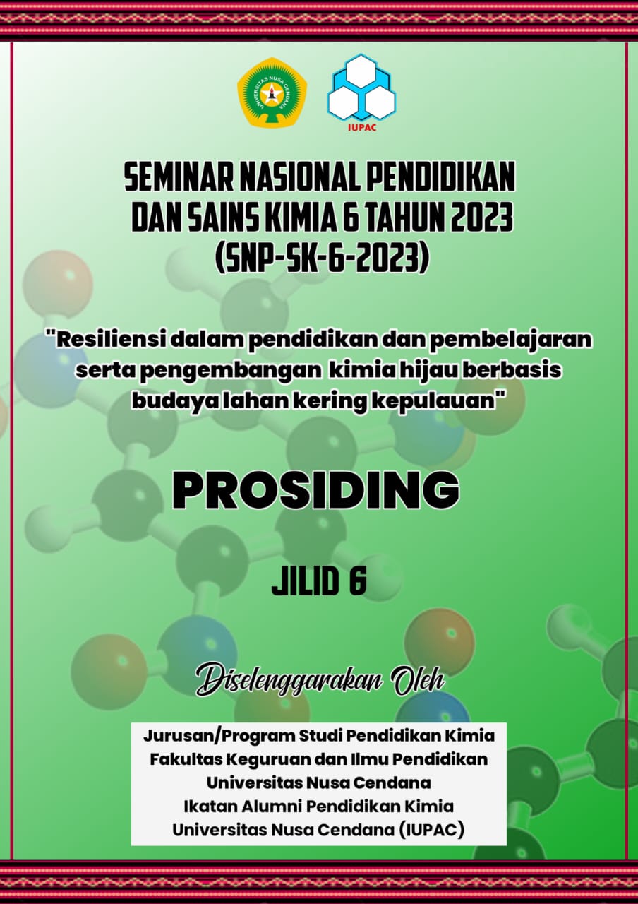 					View Vol. 6 No. 1 (2023): Prosiding Seminar Nasional Pendidikan dan Sains Kimia 6 Tahun 2023 (SNP-SK-6-2023)
				